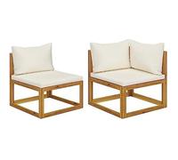 vidaXL Ensemble de canapé 2 pièces avec coussins blanc crème Acacia massif