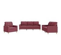 Ensemble de canapés vidaXL 3 pièces avec coussins en Tissu Rouge bordeaux Bordeaux G