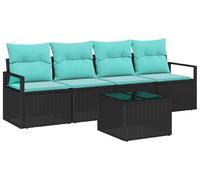 Ensemble de canapés vidaXL, 5 pièces, noir et turquoise, en polyrotin