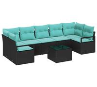Ensemble de canapés vidaXL, 8 pièces, noir et turquoise, en polyrotin