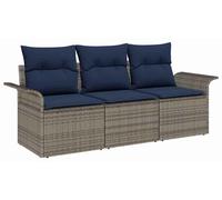 Ensemble de canapés vidaXL avec coussins, 3 pièces, gris et bleu marine, en polyrotin