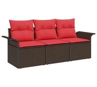 Ensemble de canapés vidaXL avec coussins, 3 pièces, marron et rouge, en polyrotin