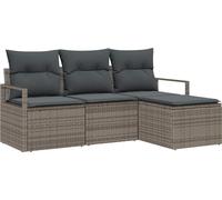 Ensemble de canapés vidaXL avec coussins, 4 pièces, gris, en rotin synthétique
