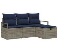 Ensemble de canapés vidaXL avec coussins, 4 pièces, gris et bleu marine, en polyrotin