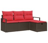 Ensemble de canapés vidaXL avec coussins, 4 pièces, marron et rouge, en polyrotin