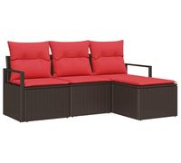 Ensemble de canapés vidaXL avec coussins, 4 pièces, marron et rouge, en polyrotin
