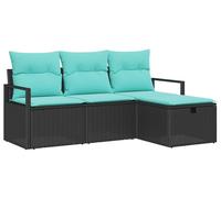 Ensemble de canapés vidaXL avec coussins, 4 pièces, noir et turquoise, en polyrotin