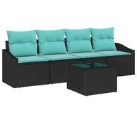 Ensemble de canapés vidaXL avec coussins, 5 pièces, noir et turquoise, en rotin synthétique