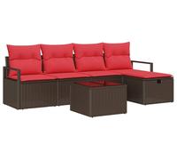 Ensemble de canapés vidaXL avec coussins, 6 pièces, en polyrotin marron et rouge