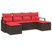 Ensemble de canapés vidaXL avec coussins, 6 pièces, en polyrotin marron et rouge