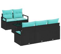 Ensemble de canapés vidaXL avec coussins, 6 pièces, noir et turquoise, en rotin synthétique