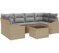 Ensemble de canapés vidaXL avec coussins, 7 pièces, beige et gris, en polyrotin