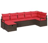 Ensemble de canapés vidaXL avec coussins, 7 pièces, en polyrotin marron et rouge