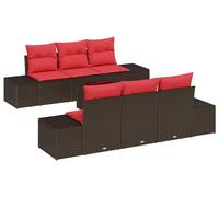 Ensemble de canapés vidaXL avec coussins, 7 pièces, en rotin synthétique marron