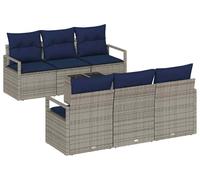 Ensemble de canapés vidaXL avec coussins, 7 pièces, gris et bleu marine, en rotin synthétique