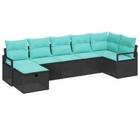 vidaXL Ensemble de Canapés 7 pcs Noir et Turquoise polyrotin, Canapé modulaire d'extérieur pour Jardin, Meuble léger, résistant aux intempéries, avec Rangement, Facile à déplacer