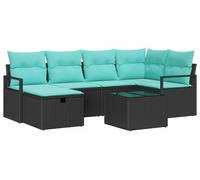 Ensemble de canapés vidaXL avec coussins, 7 pièces, noir et turquoise, en polyrotin
