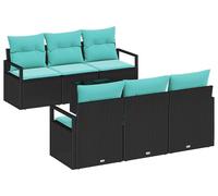 Ensemble de canapés vidaXL avec coussins, 7 pièces, noir et turquoise, en rotin synthétique