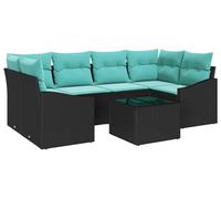 Ensemble de canapés vidaXL avec coussins, 7 pièces, noir et turquoise, en rotin synthétique