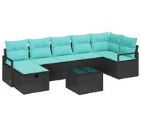 Ensemble de canapés vidaXL avec coussins (8 pièces), noir et turquoise, en polyrotin