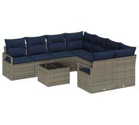 Ensemble de canapés vidaXL avec coussins, 9 pièces, gris et bleu marine, en rotin synthétique
