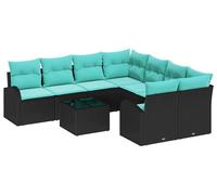 Ensemble de canapés vidaXL avec coussins, 9 pièces, noir et turquoise, en polyrotin