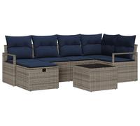 Ensemble de canapés vidaXL avec coussins, gris et bleu marine, en polyrotin