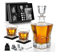 Ensemble de carafe à whisky de 800 ml avec 2 verres et 8 pierres | Coffret cadeau pour hommes