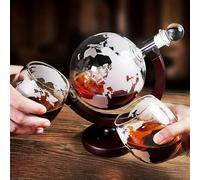 Ensemble de carafe à whisky PIPITA en forme de globe avec 2 verres de 250 ml et porte-bouteille en forme de adeaux d'anniversaire et fête des pères pour mari, petit ami, 850 ml de carafe à