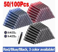 Ensemble de cartouches d'encre pour stylo plume, 50/100 pièces, noir bleu rouge 2.6/3.4mm, recharge de haute qualité pour un diamètre d'alésage d'écriture fluide 2.6mm 100pcs blue