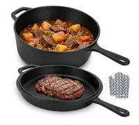 Ensemble de casserole et poêle 2 en 1 en fonte de 4,5 l + poêle de 1,5 l comme couvercle, cocotte pour four, cuisinière à gaz, électrique et à induction, convient pour rôtir, braiser et cuire au four