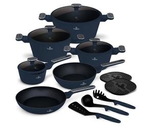 Ensemble de Casseroles BerlingerHaus 11 Pièces Bleu Mat - Casseroles ø 16, 20, 24, 28 cm & Poêles ø 24, 28 cm - Tous Feux Dont Induction