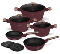 Ensemble de Casseroles BerlingerHaus Nordic 7 Pièces Bordeaux Mat - Casseroles ø 20, 24, 28 cm & Poêles ø 20, 24 cm - Tous Feux Dont Induction