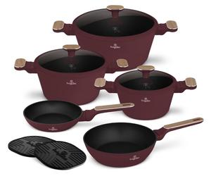 Ensemble de Casseroles BerlingerHaus Nordic 7 Pièces Bordeaux Mat - Casseroles ø 20, 24, 28 cm & Poêles ø 20, 24 cm - Tous Feux Dont Induction