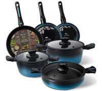 Ensemble de casseroles Briebe Mare MARE en acier forgé pour cuisinières à induction, 9 pièces, revêtement antiadhésif bleu