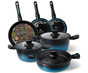 Ensemble de casseroles Briebe Mare MARE en acier forgé pour cuisinières à induction, 9 pièces, revêtement antiadhésif bleu