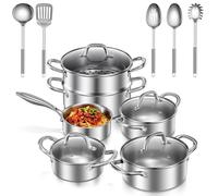Ensemble de casseroles en acier inoxydable, 15 pièces, à 3 épaisseurs, compatible induction, avec insert à vapeur