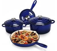 Ensemble de casseroles en fonte émaillée - Cocotte de 5,7 litres avec couvercle - Ensemble de 4 pièces - Revêtement antiadhésif - Sans PFOA et sans PFAS - Convient aux plaques de cuisson à gaz et à in