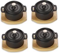 Ensemble de casseroles en fonte - Petite cocotte - Style élégant pour le service - Pré-assaisonnée - Diamètre de 10 cm - Noire