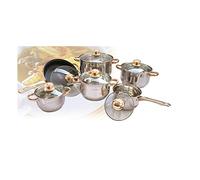Ensemble de casseroles et cocottes en Acier Inoxydable plaqué Or, 6 ustensiles de Cuisine, 12 pièces, Pot à Soupe et à Lait, Wok, Cuisine Domestique