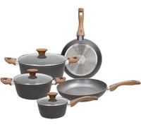 Ensemble de casseroles et de poêles Silecomplaza Great Stone, comprenant 2 poêles, 3 casseroles, 3 couvercles transparents, 8 pièces, en aluminium, de couleur grise