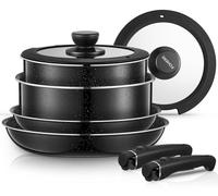 Ensemble de casseroles et poêles 8 pièces, comprenant 2 poignées et 2 couvercles, 2 poêles de 20/28 cm, 2 casseroles de 1,4/2,6 litres, compatible avec les plaques à induction et tous types de plaques