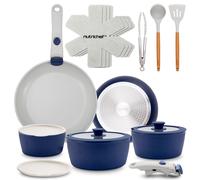Ensemble de casseroles NutriChef, 18 pièces, en céramique bleue, avec poignées amovibles, compatible induction