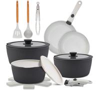 Ensemble de casseroles NutriChef, 18 pièces, en céramique grise, avec poignées amovibles, compatible induction