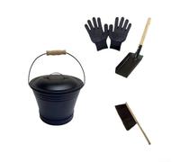 Ensemble de cendres de cheminée avec couvercle, seau à charbon rond en | Kit pour poêle à bois avec brosse et gants, pour nettoyer le foyer, accessoires d'entretien de poêle, noir 4