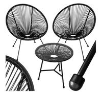 2 Places ensemble mobilier extérieur noir fauteuils confortables style acapulco table plateau en verre cordage élastique montage facile