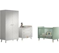 Ensemble de chambre de bébé Billy - Armoire deux portes, commode, table à langer & lit bébé - Vert/Blanc