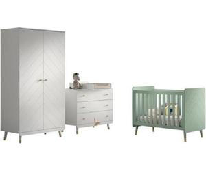 Ensemble de chambre de bébé Billy - Armoire deux portes, commode, table à langer & lit bébé - Vert/Blanc