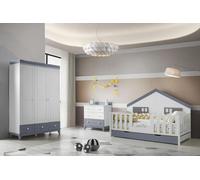 Ensemble de chambre d'enfant moderne 3pcs Lit de maison Armoire & commode