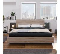 Ensemble de Chambre Moderne 160x200cm,Lit Double Bois+2 Tables de Chevet,Robuste(400kg Support),Design C CHAMBRE A COUCHER COMPLETE